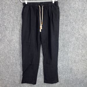 Manwan Walk Pants Men Size L Black Casual Lounge Flax Blend Beach Vaca